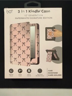 Ijoy 3 In 1 Kindle Case 12th Generation Paperwhite/Signature Pink Bows Kickstand